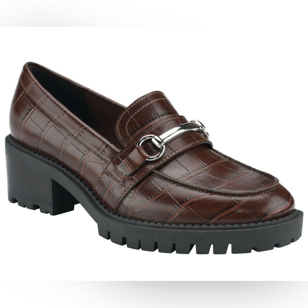 Marc Fisher Dancel Heeled Loafer Brown Croc Horse bit sz 7.5